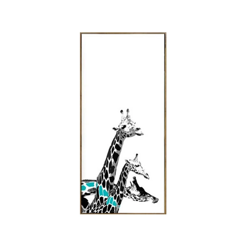 Toile d'art mural de girafe de dessin animé, décoration murale blanche texturée pour chambre d'enfant