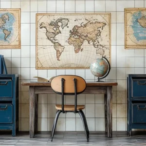 Toile de fond Rentrée Scolaire Voiturete du Monde Vieux style Géographie CSH3-19