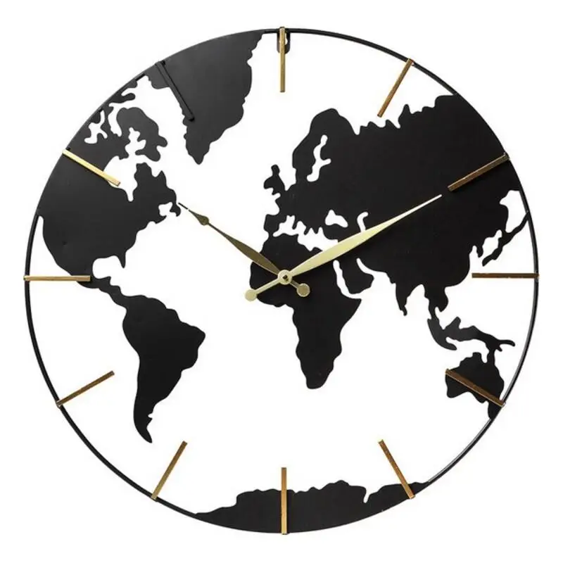 World Map Wall Clock Wood and Métallique - Time travel from your living