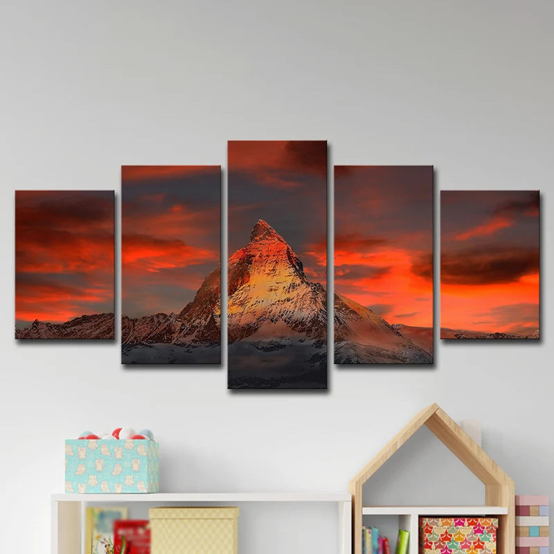 Zermatt Matterhorn Sunset Glow Toile Art Multi-pièces Décoration murale novateur pour salle à manger
