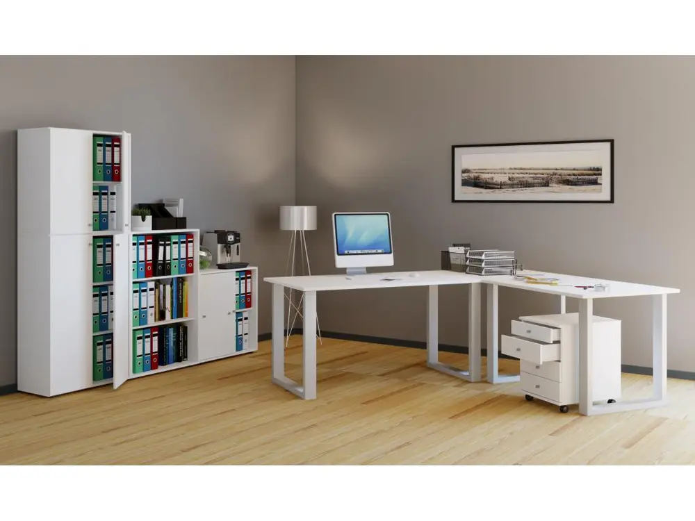 Papier crépon multicolore VCM Bureau d'angle Bureau informatique Table d'angle Lona 80 U Alu Blanc (Blanc|160|160)