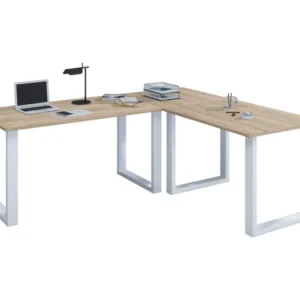 Pâte à modeler non toxique VCM Bureau d'angle Bureau informatique Table d'angle Lona 80 U Alu Blanc (Chêne Sonom...