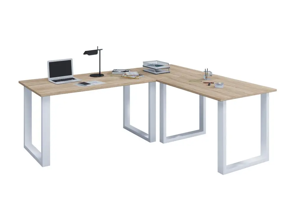Pâte à modeler non toxique VCM Bureau d'angle Bureau informatique Table d'angle Lona 80 U Alu Blanc (Chêne Sonom...