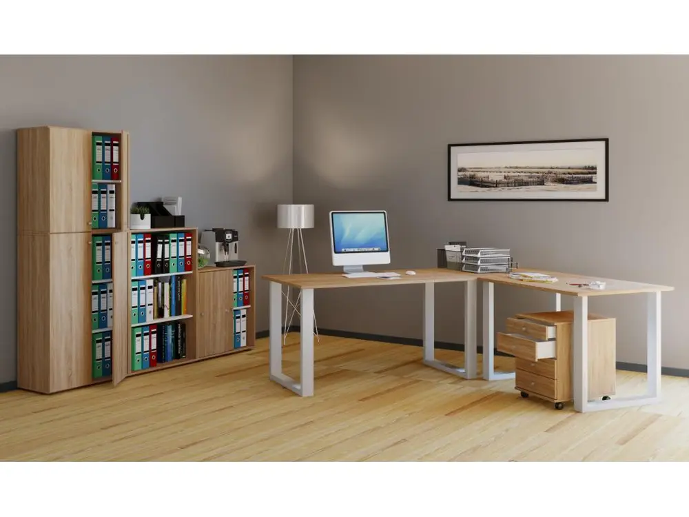 Pâte à modeler non toxique VCM Bureau d'angle Bureau informatique Table d'angle Lona 80 U Alu Blanc (Chêne Sonom...