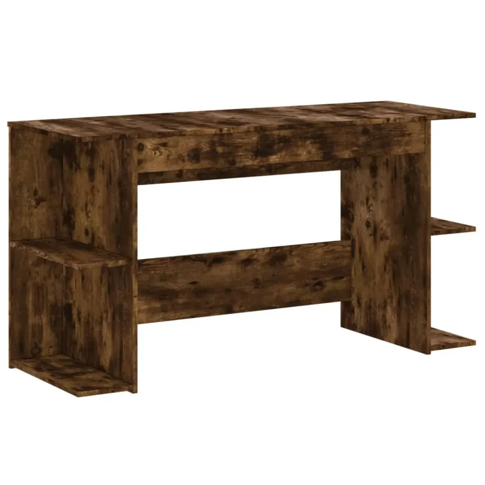Bureau table poste de travail meuble d'ordinateur informatique étude chêne fumé 140 x 50 x 75 cm bois d'ingénierie brun 02...