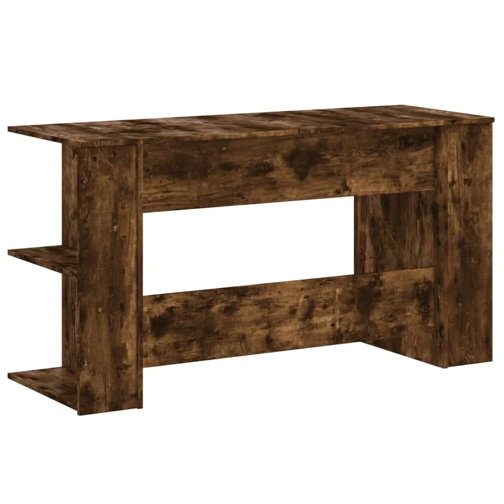 Bureau table poste de travail meuble d'ordinateur informatique étude chêne fumé 140 x 50 x 75 cm bois d'ingénierie brun 02...