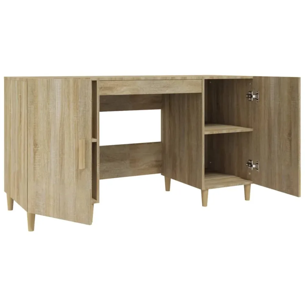 Éducatif Bureau table poste de travail meuble d'ordinateur informatique étude chêne sonoma 140 x 50 x 75 cm bois d'ingénie...