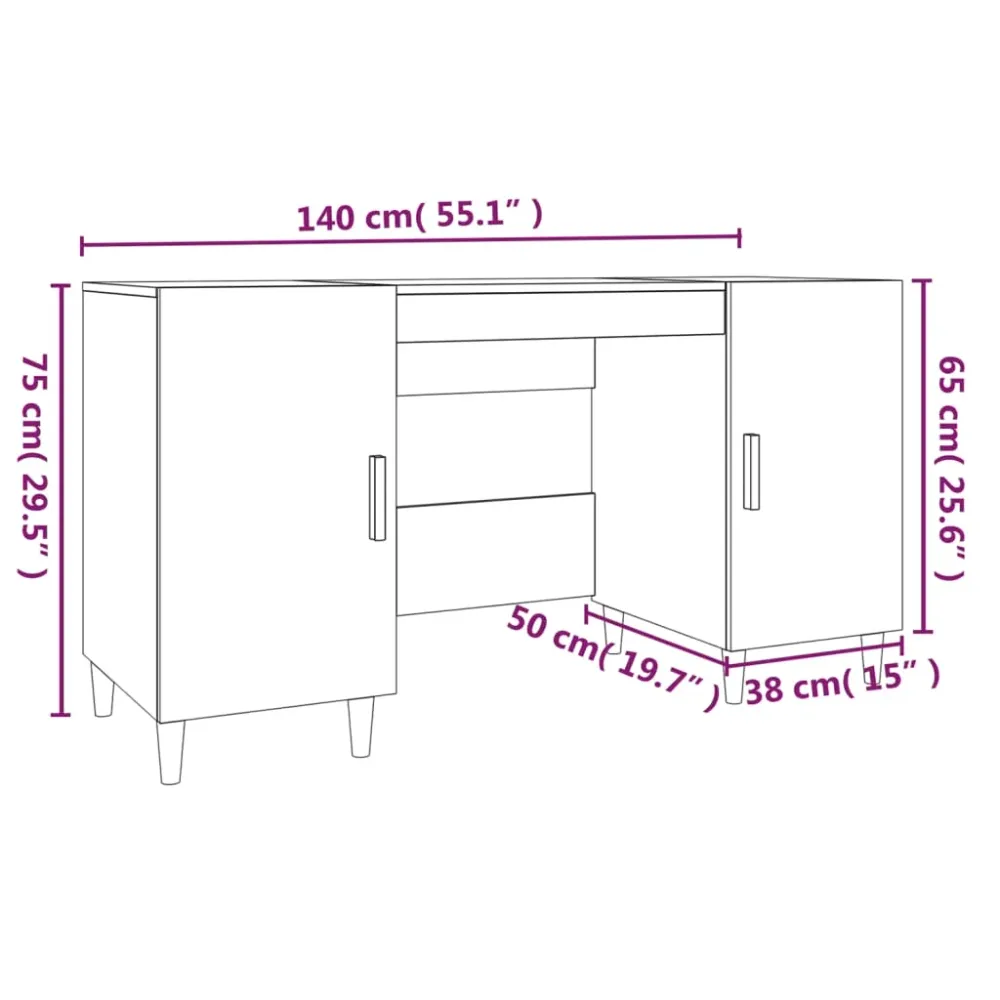 Éducatif Bureau table poste de travail meuble d'ordinateur informatique étude chêne sonoma 140 x 50 x 75 cm bois d'ingénie...