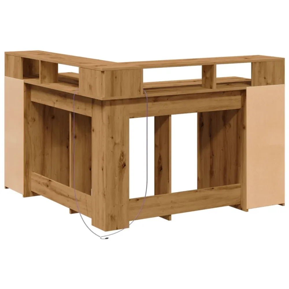 Bureau table poste de travail meuble d'ordinateur informatique étude avec lumières LED chêne artisanal bois d'ingénierie b...