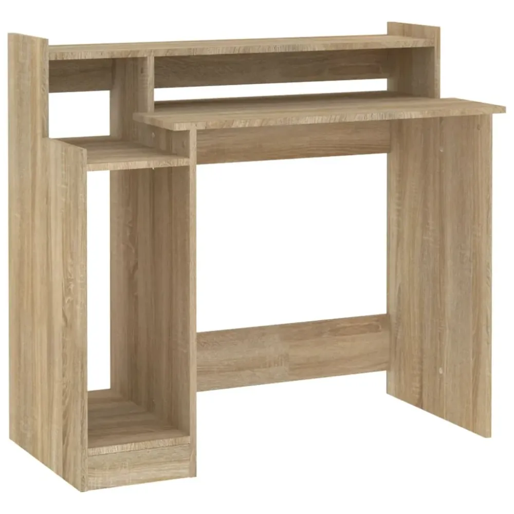 Bureau table poste de travail meuble d'ordinateur informatique étude avec lumières LED chêne 97 x 45 x 90 cm bois d'ingéni...