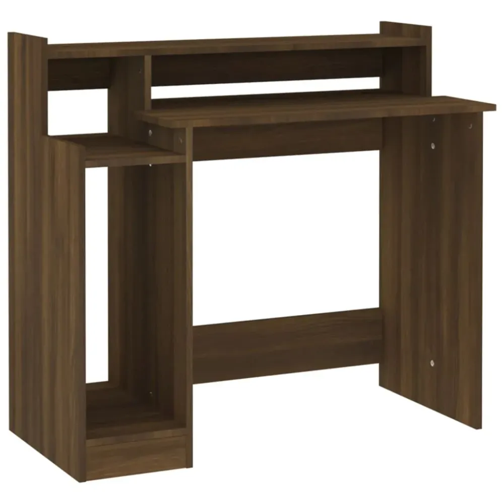 Bureau table poste de travail meuble d'ordinateur informatique étude et lumières LED chêne brun 97 x 45 x 90 cm bois d'ing...