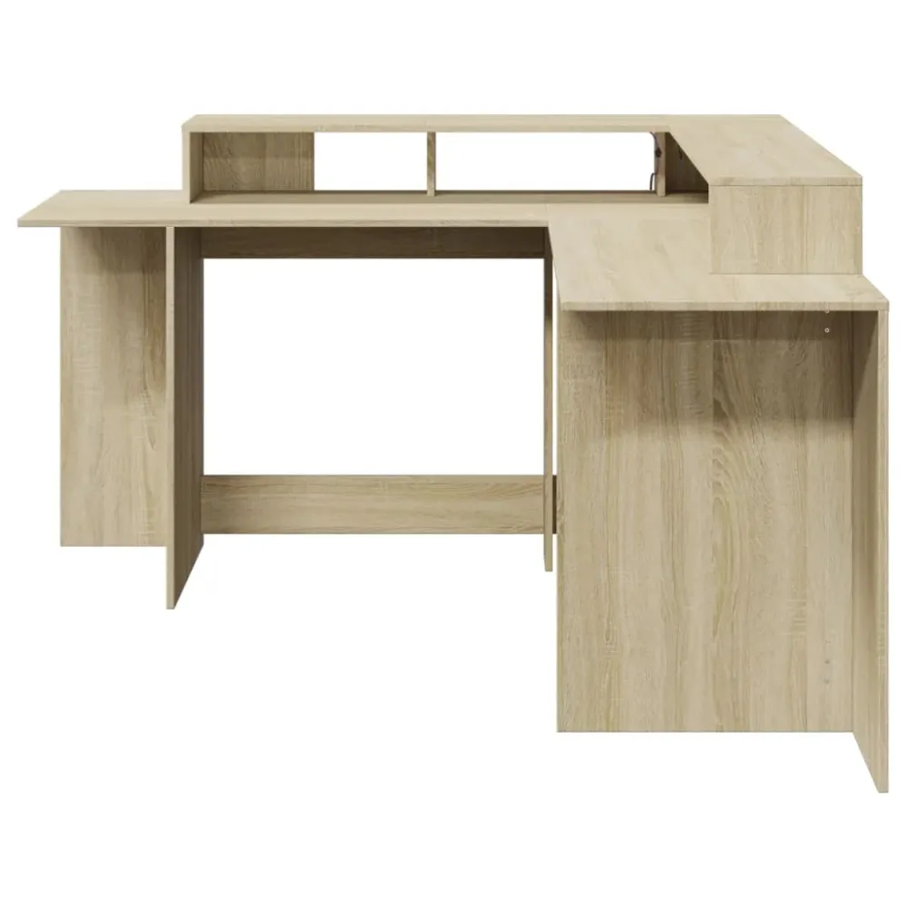 Bureau table poste de travail meuble d'ordinateur informatique étude avec lumières LED chêne sonoma bois d'ingénierie brun...