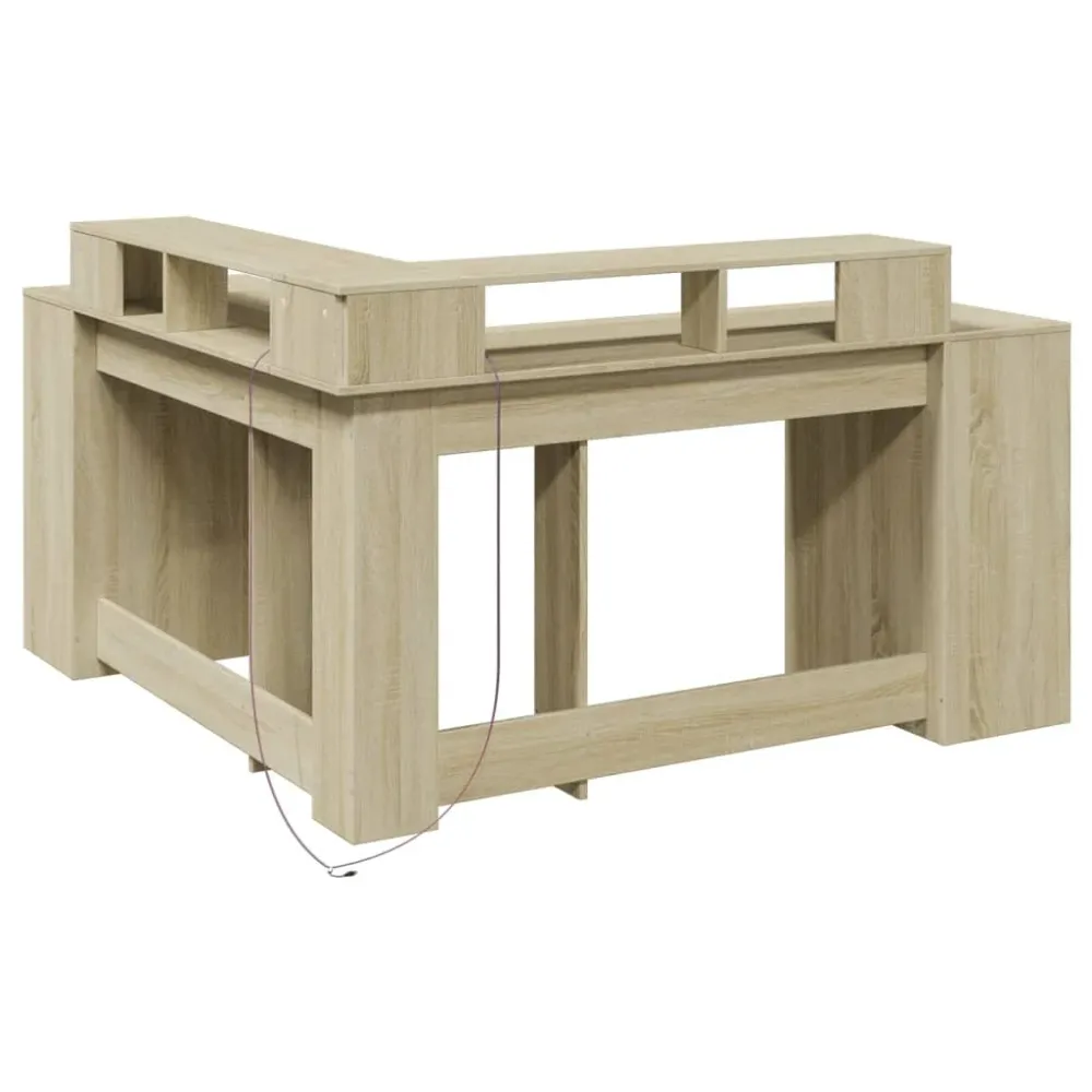 Bureau table poste de travail meuble d'ordinateur informatique étude avec lumières LED chêne sonoma bois d'ingénierie brun...