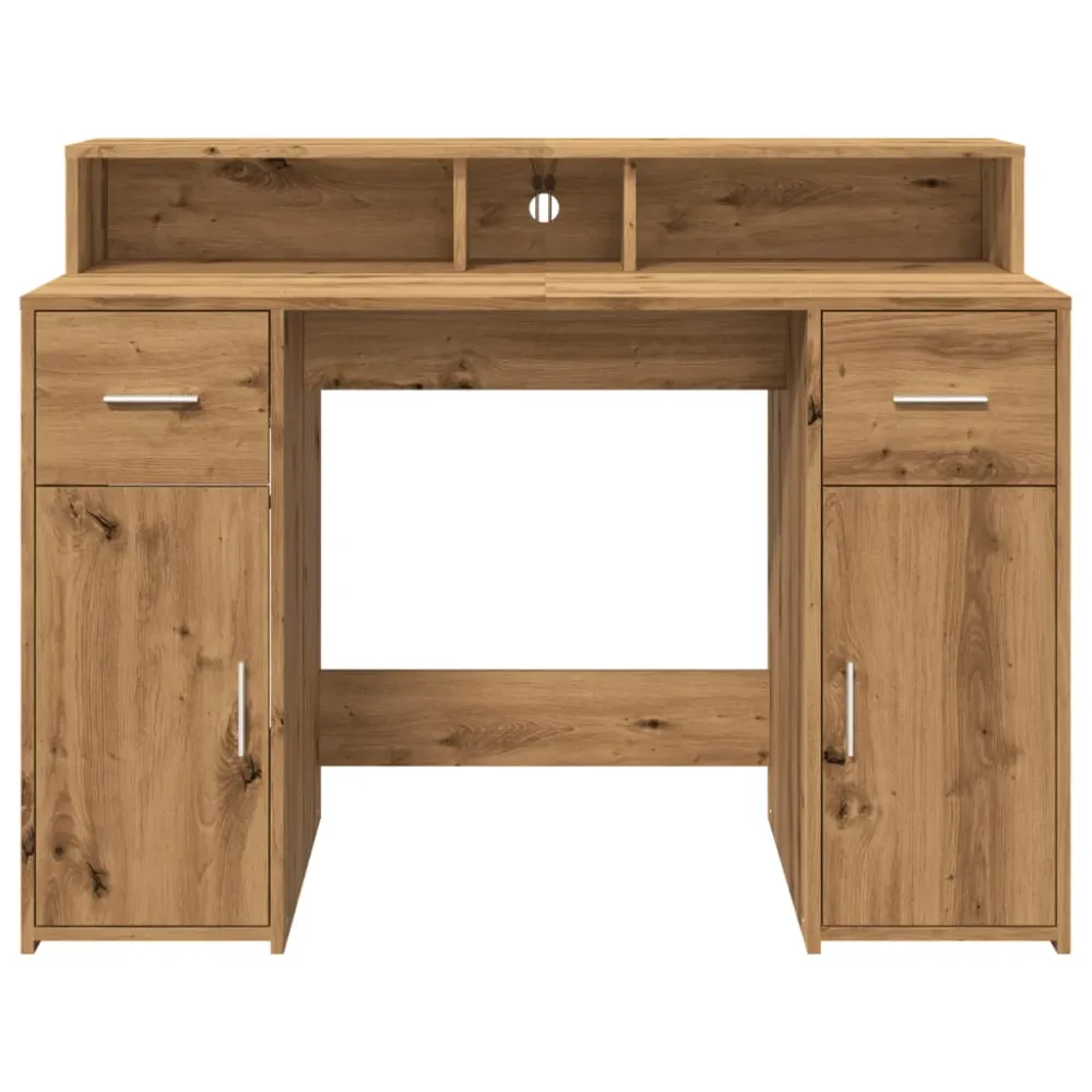 Bureau table poste de travail meuble d'ordinateur informatique étude avec lumières LED chêne artisanal bois d'ingénierie b...