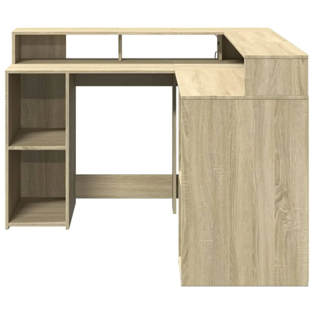 Bureau table poste de travail meuble d'ordinateur informatique étude avec lumières LED chêne sonoma bois d'ingénierie brun...