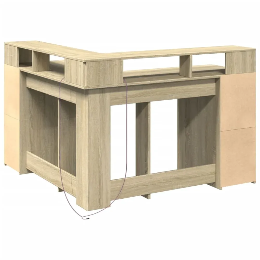 Bureau table poste de travail meuble d'ordinateur informatique étude avec lumières LED chêne sonoma bois d'ingénierie brun...