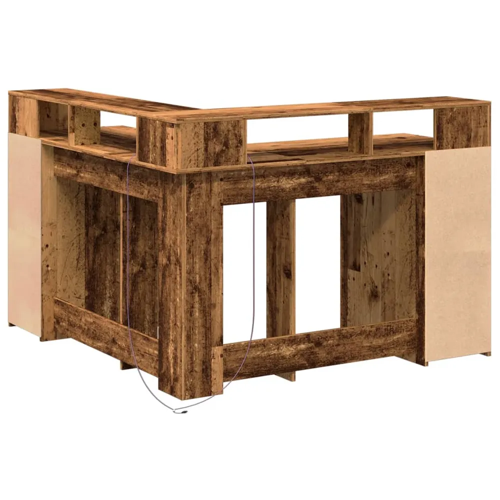 Bureau table poste de travail meuble d'ordinateur informatique étude avec lumières LED vieux bois bois d'ingénierie brun 0...