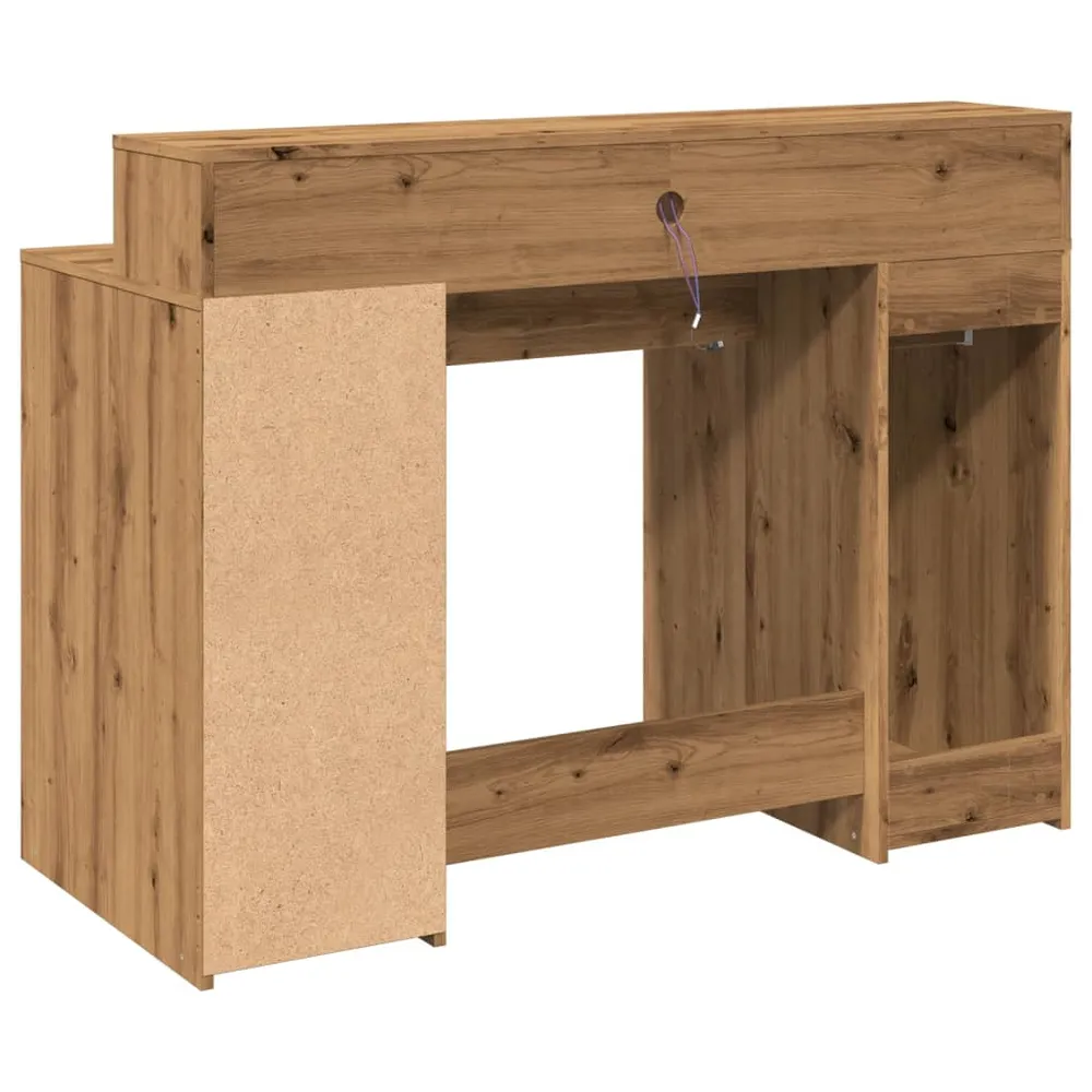 Bureau table poste de travail meuble d'ordinateur informatique étude avec lumières LED chêne artisanal bois d'ingénierie b...