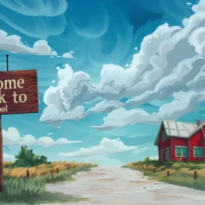 Toile de fond Bienvenue Rentrée des Classes Ciel Nuages Campagne GQ3-109