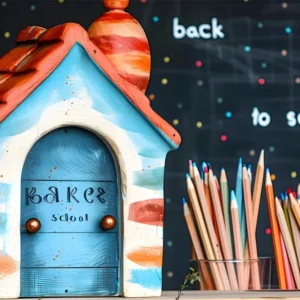 Toile de Fond de Petite Maison et Crayons pour la Rentrée RR7-201