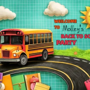 Toile de fond Rentrée des Classes Aventure en Bus Scolaire Taillé sur mesure CSH3-90