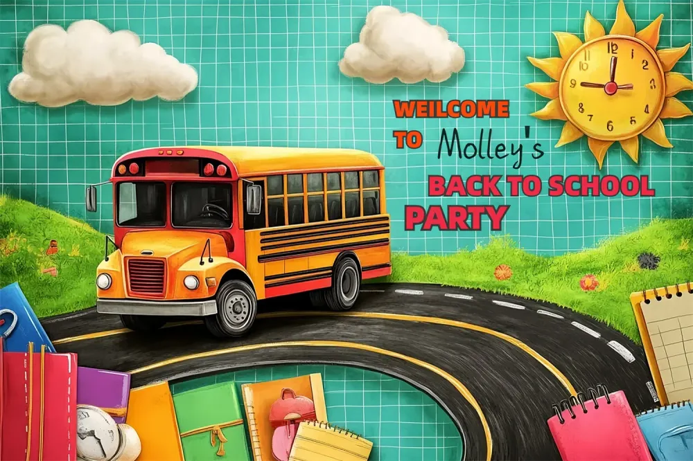 Toile de fond Rentrée des Classes Aventure en Bus Scolaire Taillé sur mesure CSH3-90