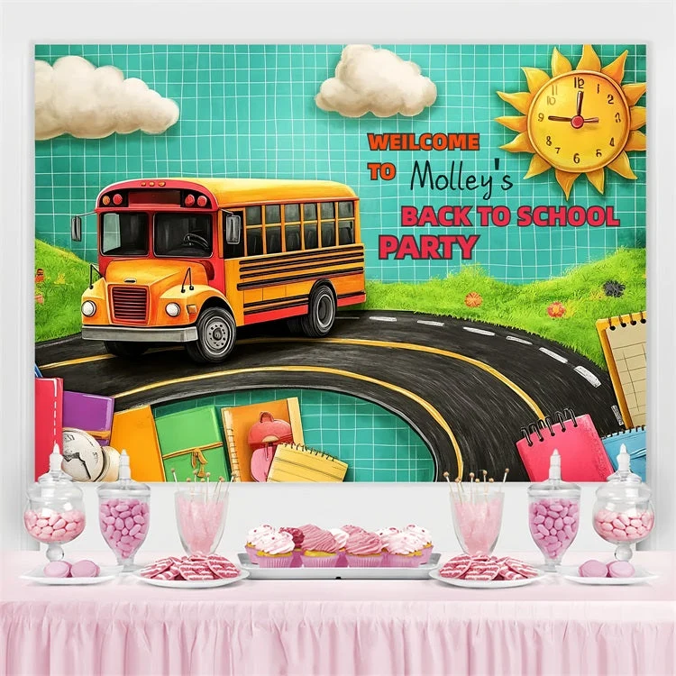 Toile de fond Rentrée des Classes Aventure en Bus Scolaire Taillé sur mesure CSH3-90