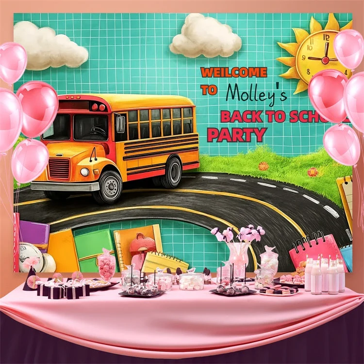 Toile de fond Rentrée des Classes Aventure en Bus Scolaire Taillé sur mesure CSH3-90