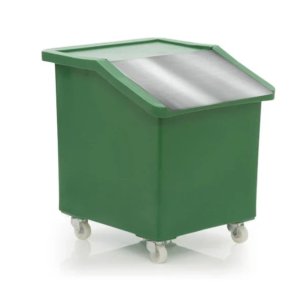 142 Litre Ingredients Trolley Stainless Steel Flap Lid – Food Approved Mobile Storage Bin