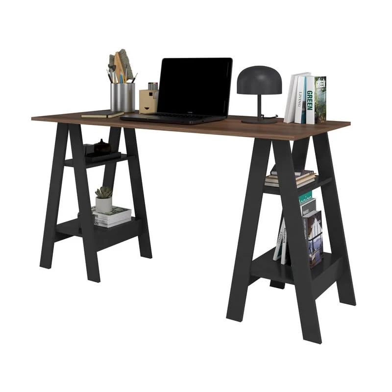 ACTUAL DIFFUSION Bureau 2 Tréteaux 4 Niches Noir et Châtaignier L 135 H 75 P 60 cm