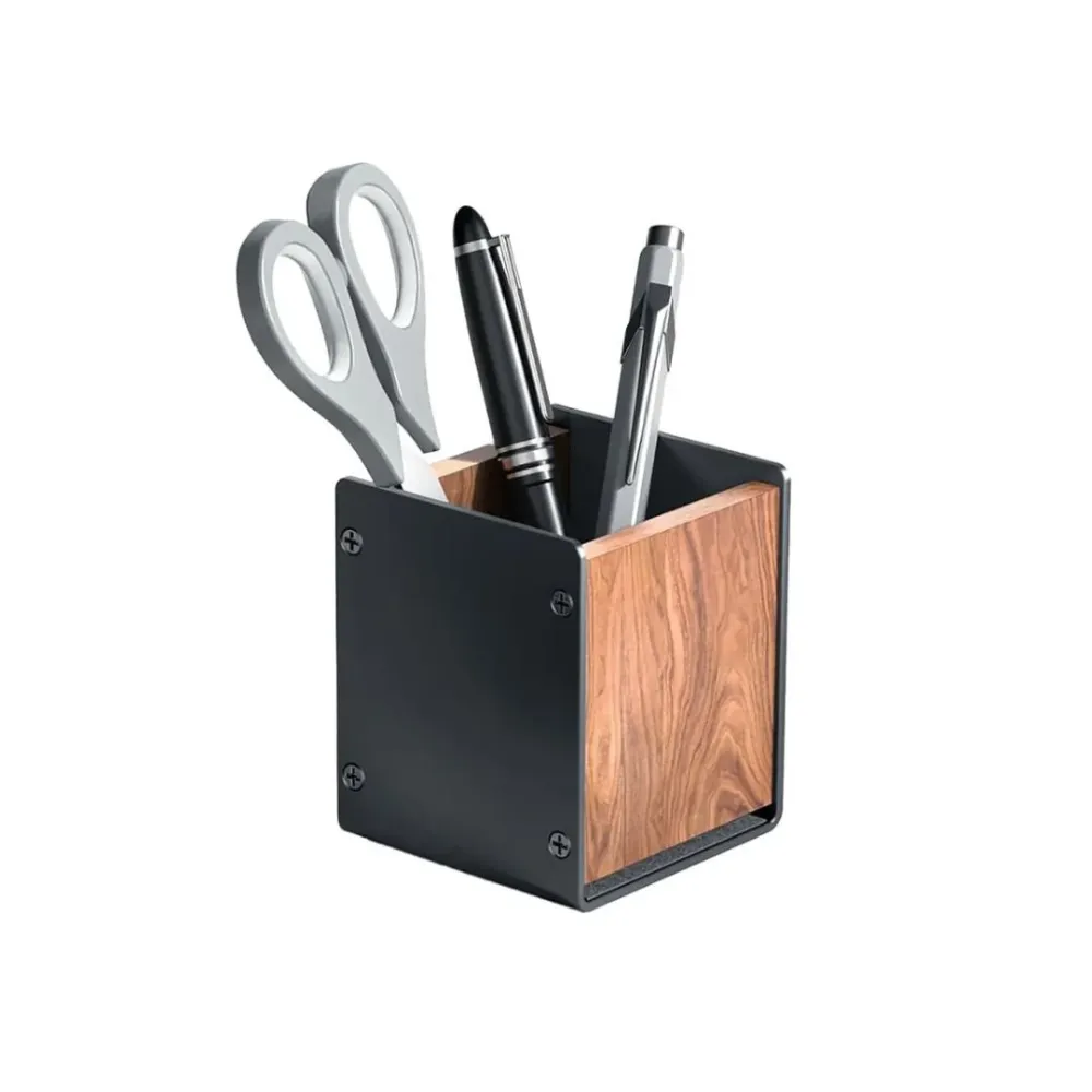 Pot à Crayons Bois et Aluminium Noir ALBA