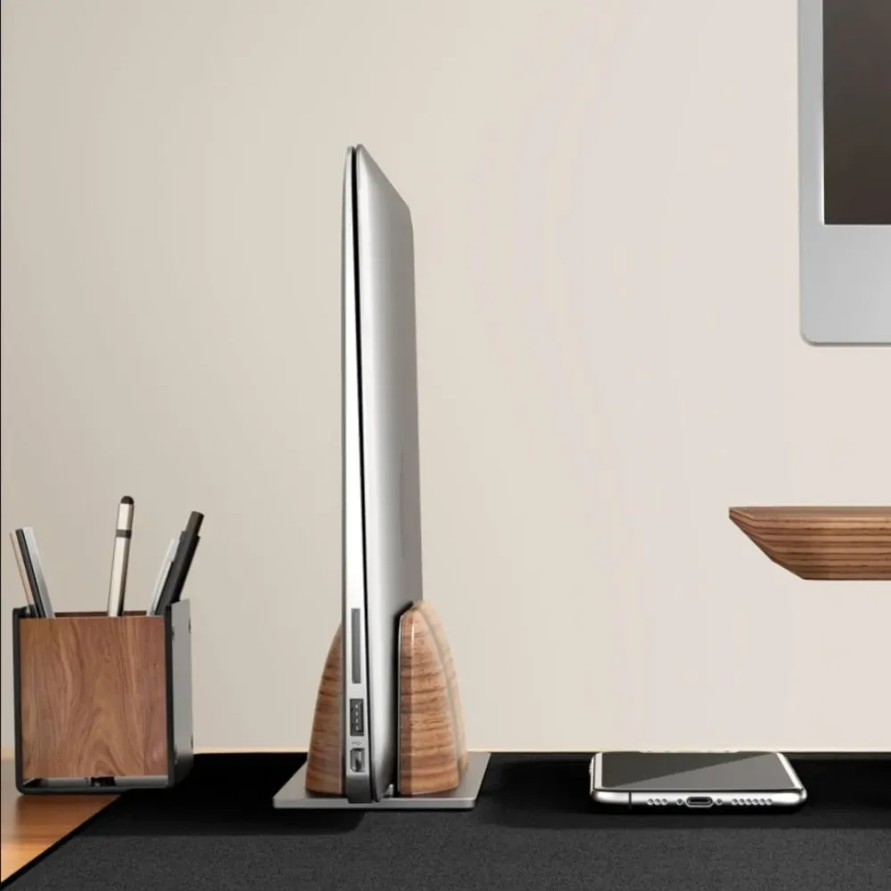 Support Ordinateur/Tablette - Bois et Aluminium Noir ALBA