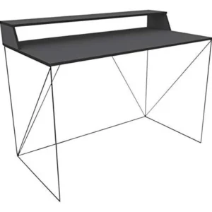 Walter Bureau Design Industriel Laqué Noir Métal et MDF avec Etagère 120 x 63 x 89-75 cm Alsapan