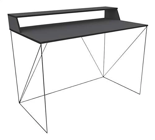 Walter Bureau Design Industriel Laqué Noir Métal et MDF avec Etagère 120 x 63 x 89-75 cm Alsapan