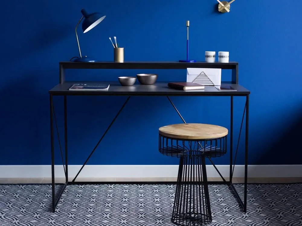 Walter Bureau Design Industriel Laqué Noir Métal et MDF avec Etagère 120 x 63 x 89-75 cm Alsapan
