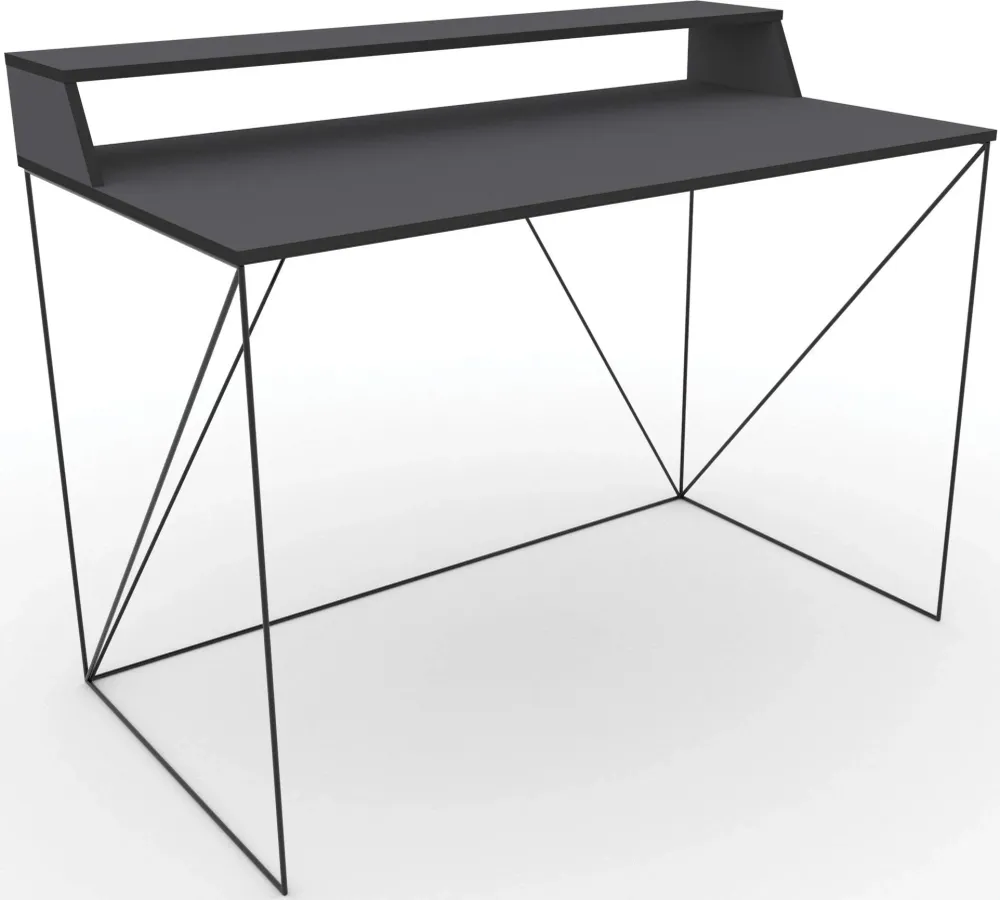 Walter Bureau Design Industriel Laqué Noir Métal et MDF avec Etagère 120 x 63 x 89-75 cm Alsapan