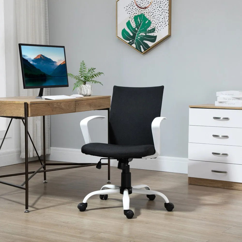 Fauteuil de bureau en lin, dossier mi-haut, inclinable et pivotant, noir Ameublement à rabais