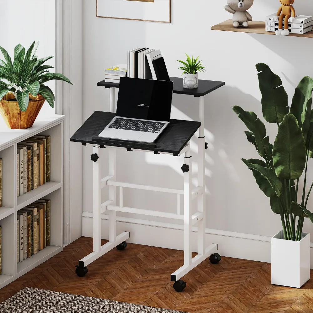 Bureau assis-debout avec roulettes, noir Aosom