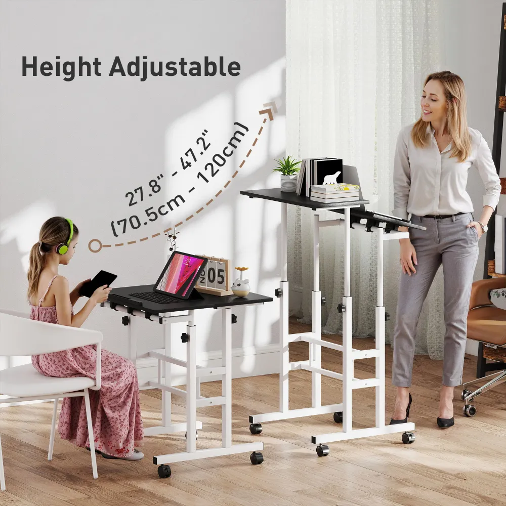 Bureau assis-debout avec roulettes, noir Aosom