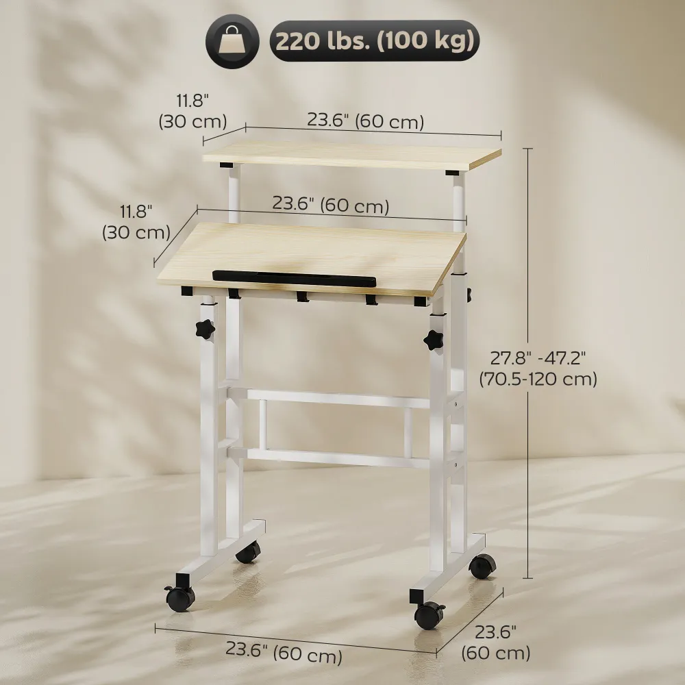 Bureau assis-debout réglable en hauteur et en inclinaison Aosom