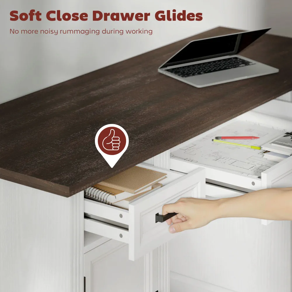 Bureau avec tiroirs à fermeture amortie de style campagnard, blanc Aosom