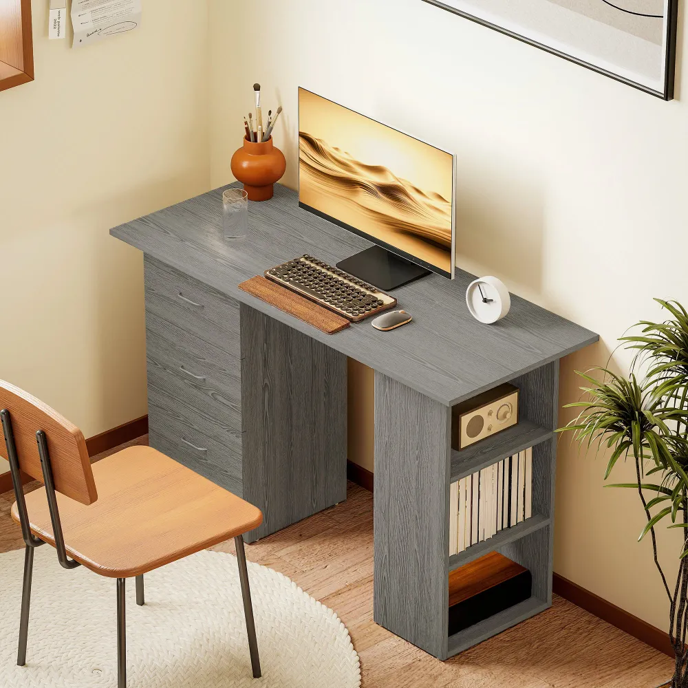 Bureau avec 3 tiroirs, gris Aosom