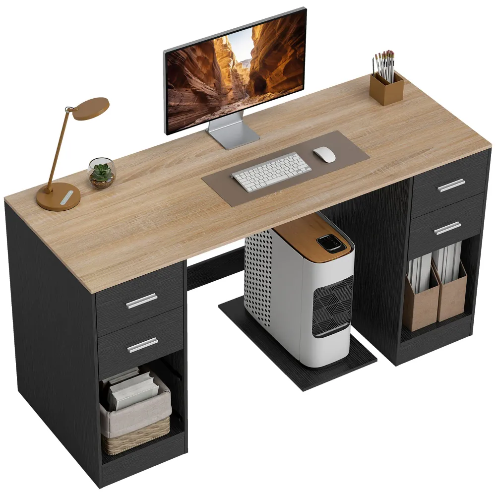 Bureau avec 4 tiroirs réversibles et support mobile pour PC, noir Aosom
