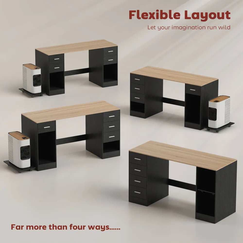 Bureau avec 4 tiroirs réversibles et support mobile pour PC, noir Aosom