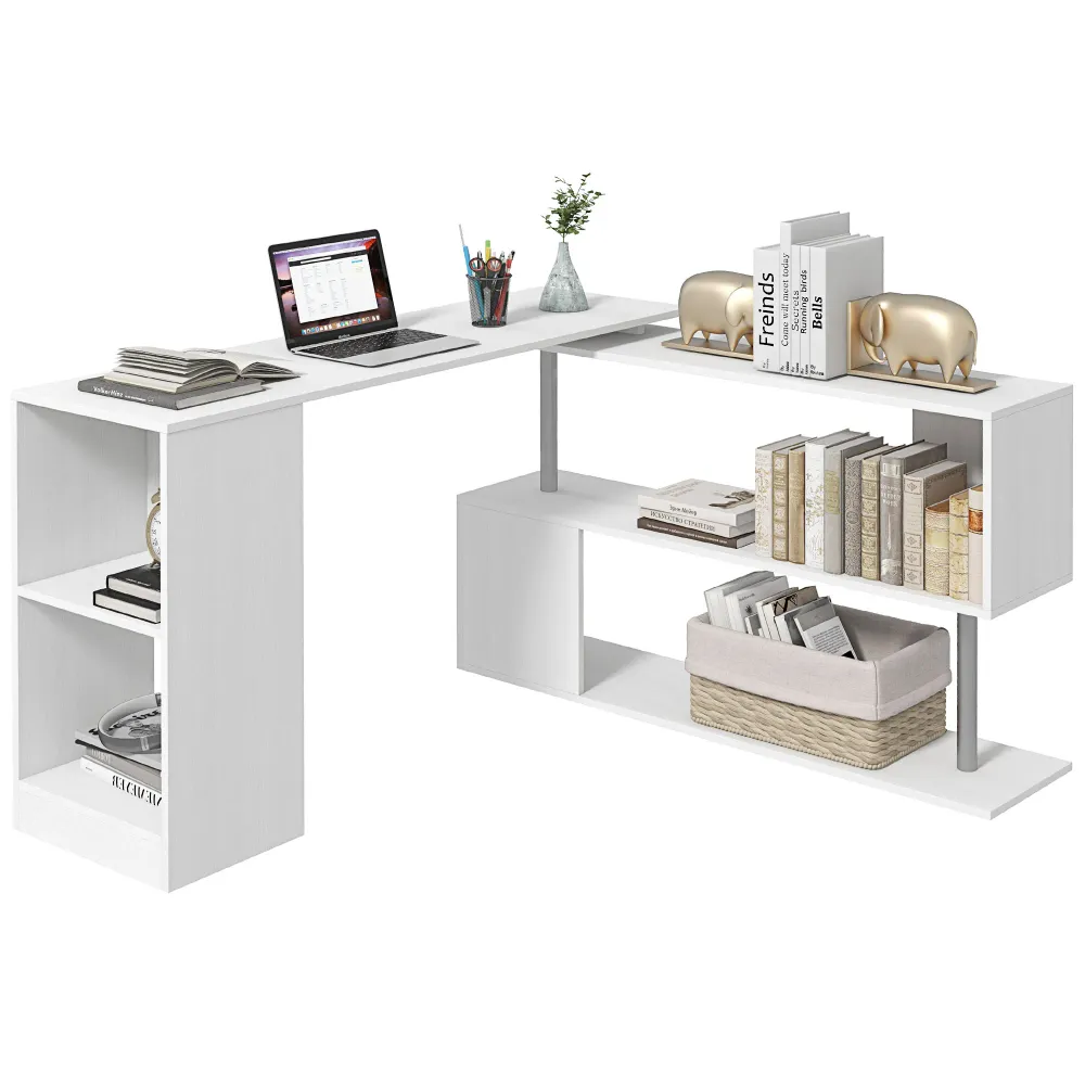 Bureau d'angle, pivotant à 360° avec étagères à 3 niveaux, blanc Aosom