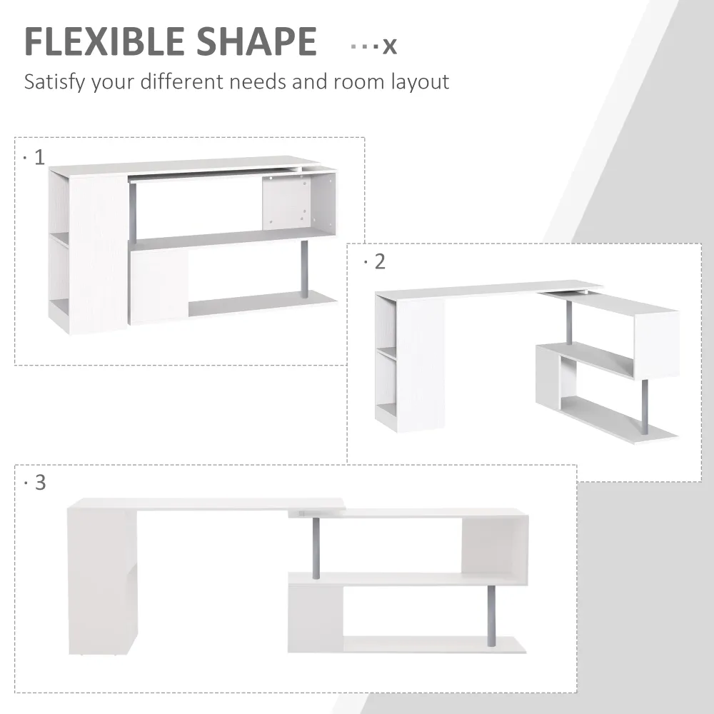 Bureau d'angle, pivotant à 360° avec étagères à 3 niveaux, blanc Aosom