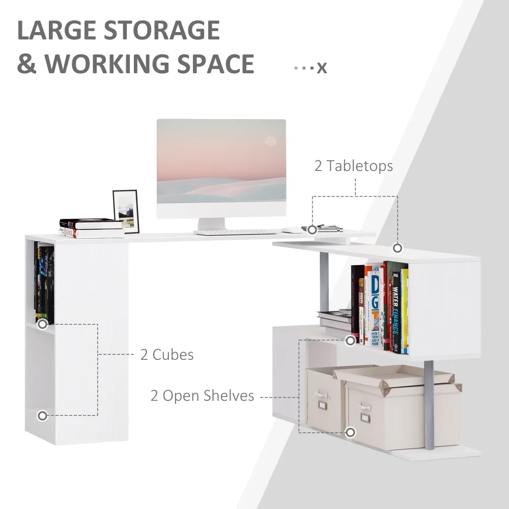 Bureau d'angle, pivotant à 360° avec étagères à 3 niveaux, blanc Aosom
