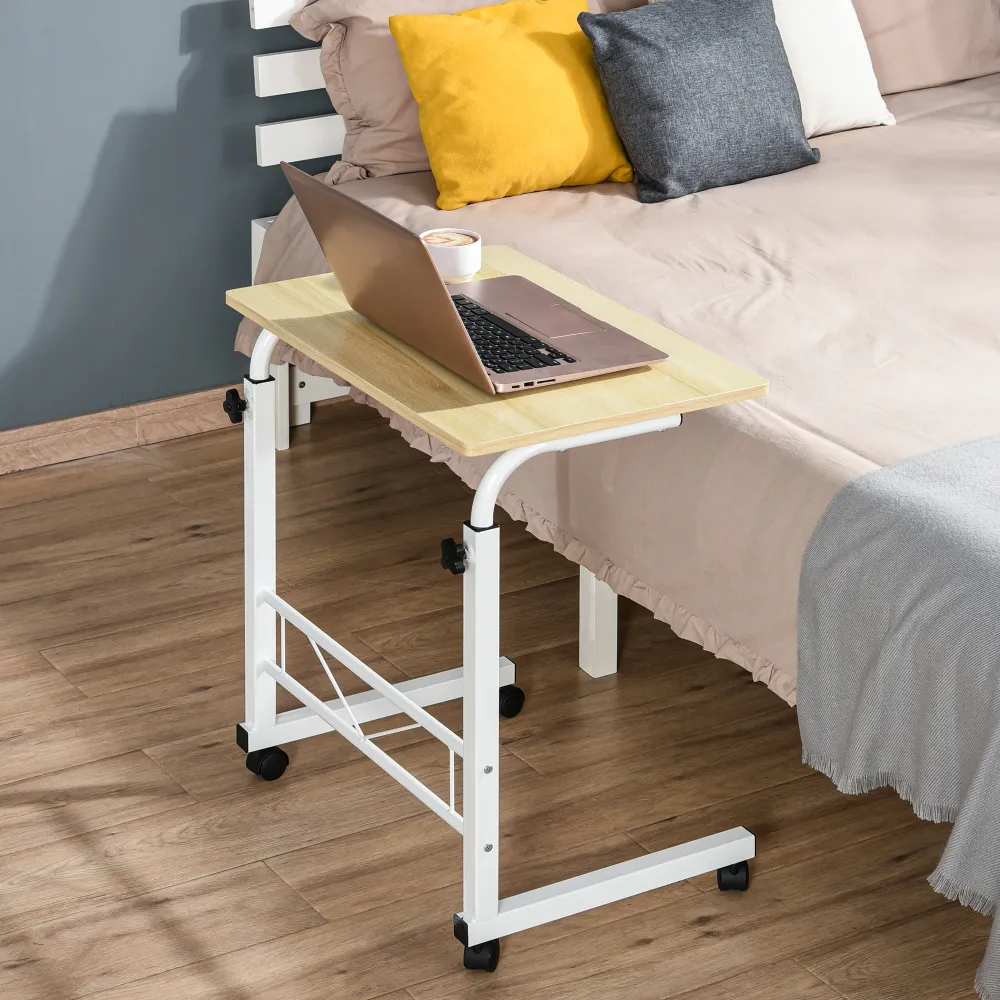 Bureau debout mobile à hauteur réglable avec roulettes, bois naturel Aosom