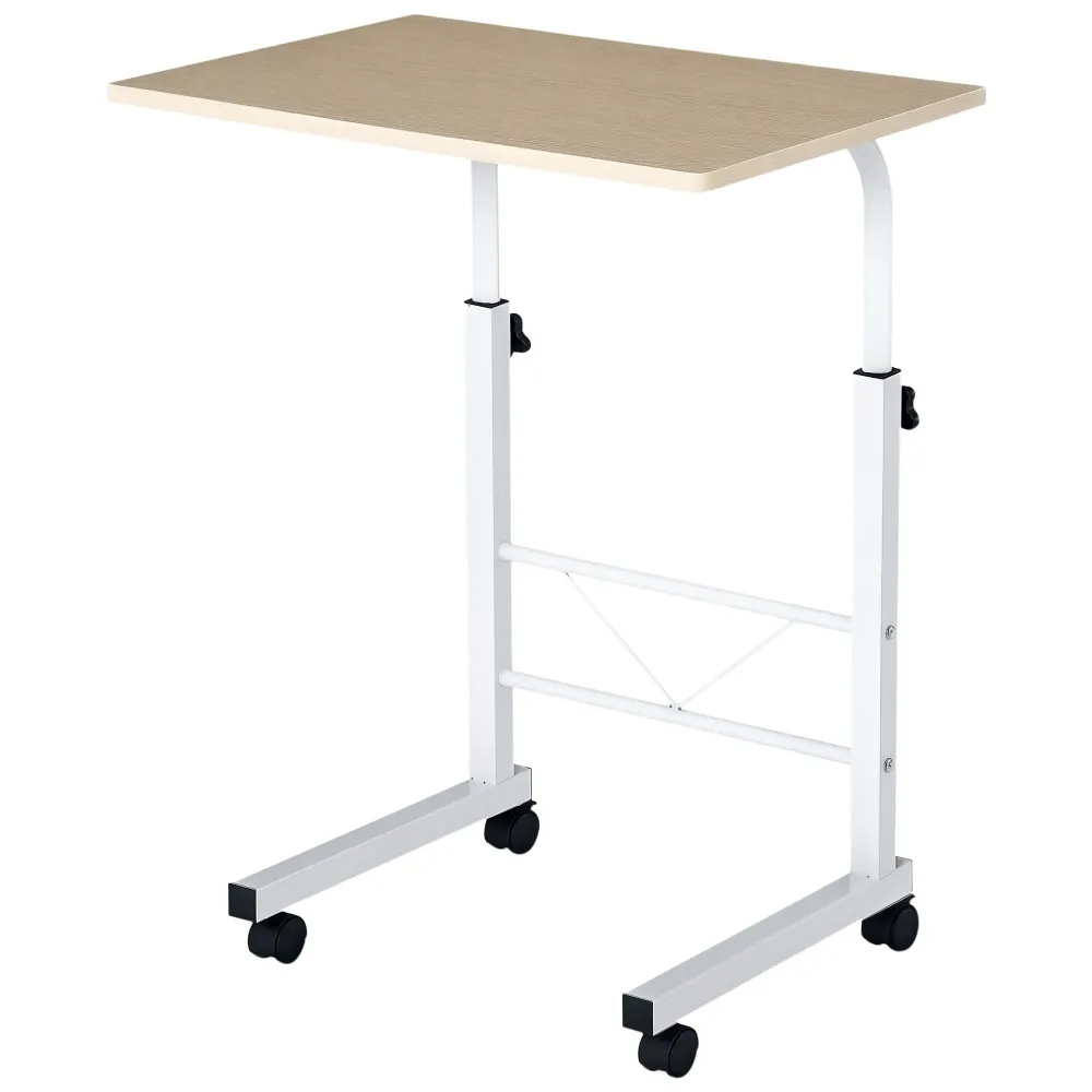 Bureau debout mobile à hauteur réglable avec roulettes, bois naturel Aosom