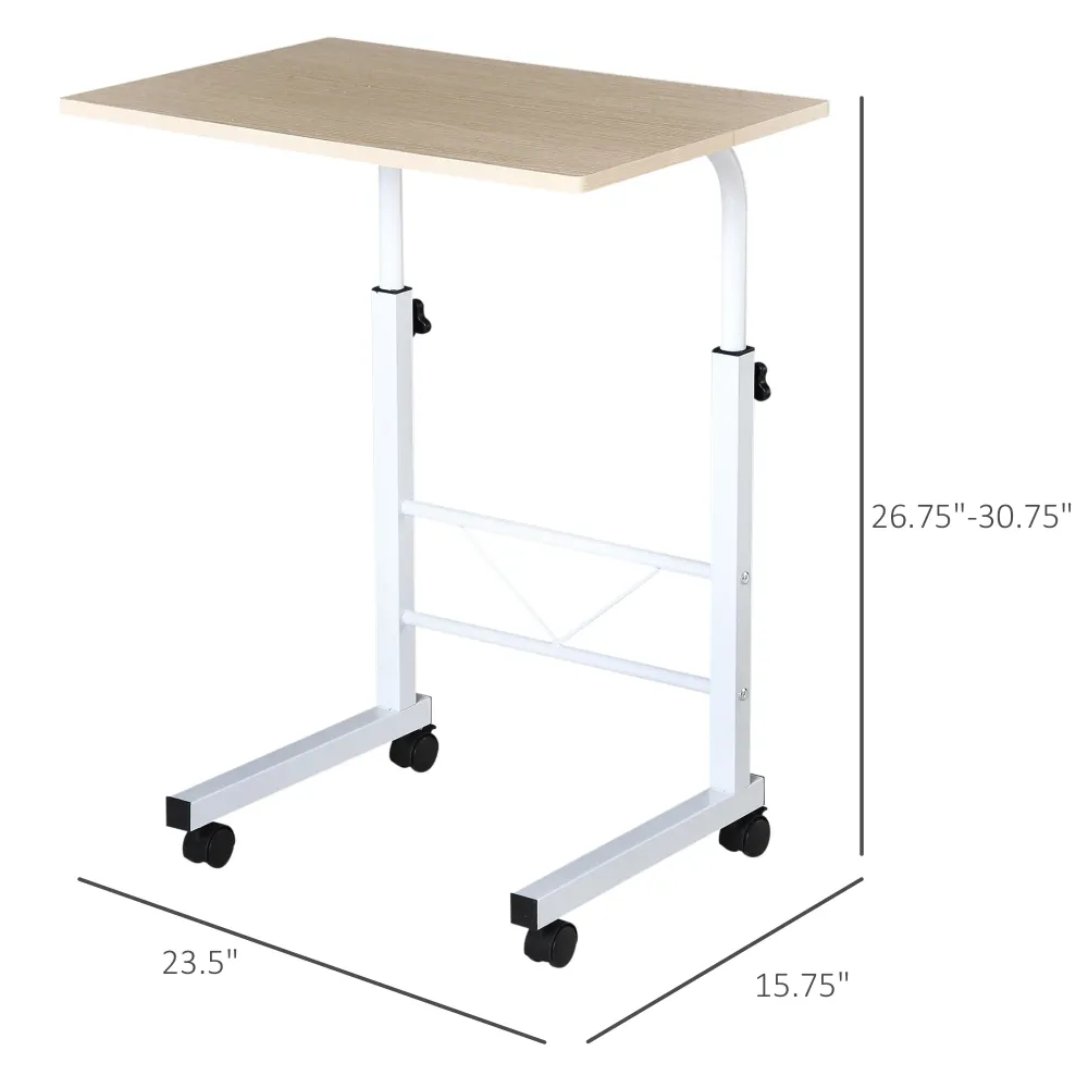 Bureau debout mobile à hauteur réglable avec roulettes, bois naturel Aosom